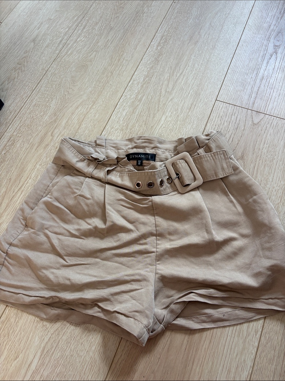 Dynamite Paperbag Waist Shorts in Beige